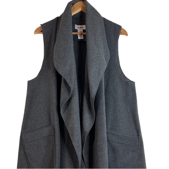 Le Moda Sela Grey Cozy Coat Fleece Vest Sleeveless Waterfall Cardigan One-Size - Picture 2 of 11